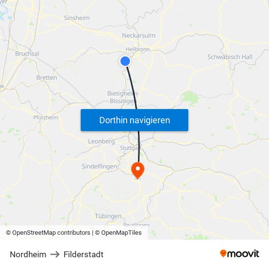 Nordheim to Filderstadt map