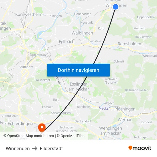 Winnenden to Filderstadt map