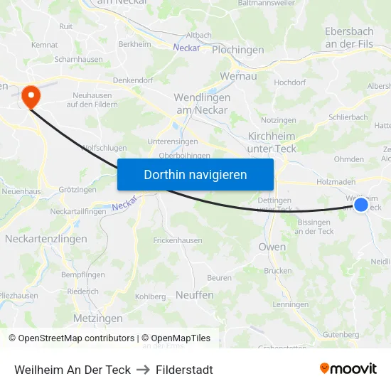Weilheim An Der Teck to Filderstadt map