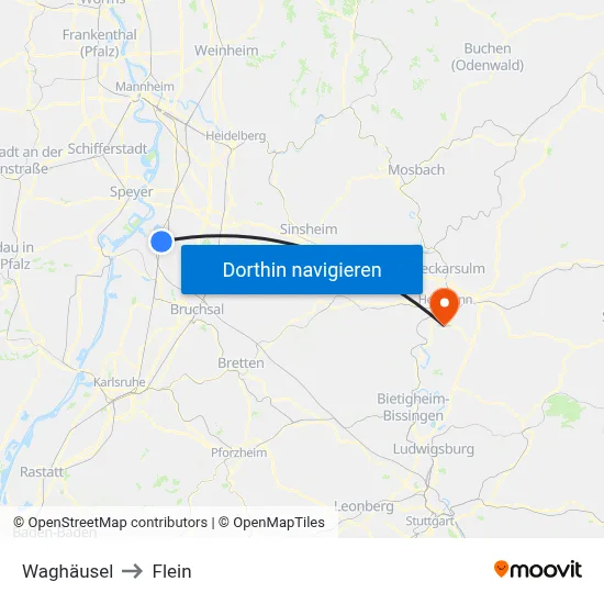 Waghäusel to Flein map