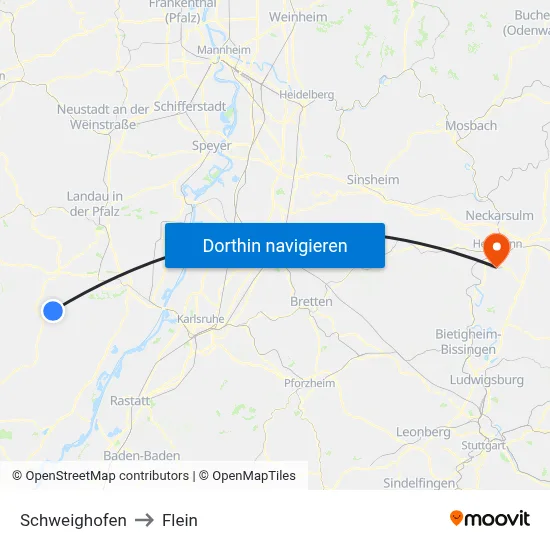 Schweighofen to Flein map