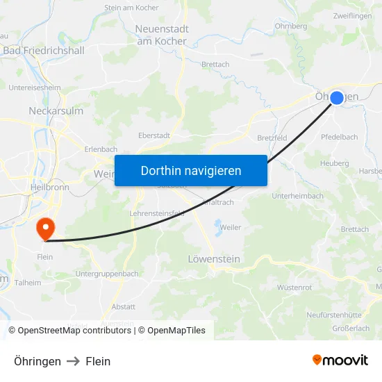 Öhringen to Flein map