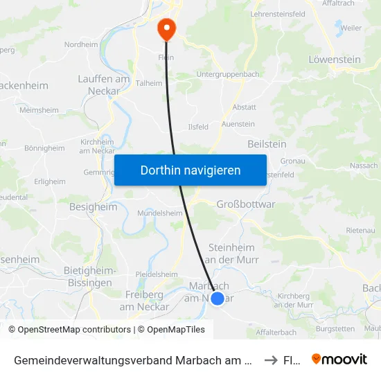 Gemeindeverwaltungsverband Marbach am Neckar to Flein map