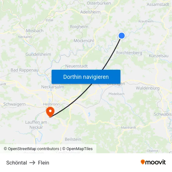 Schöntal to Flein map