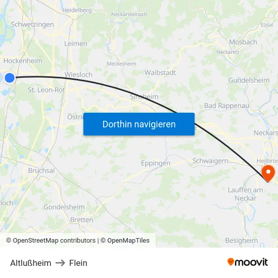 Altlußheim to Flein map