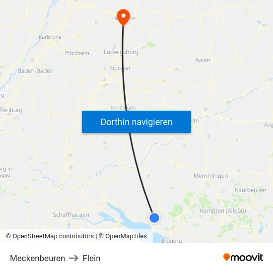 Meckenbeuren to Flein map