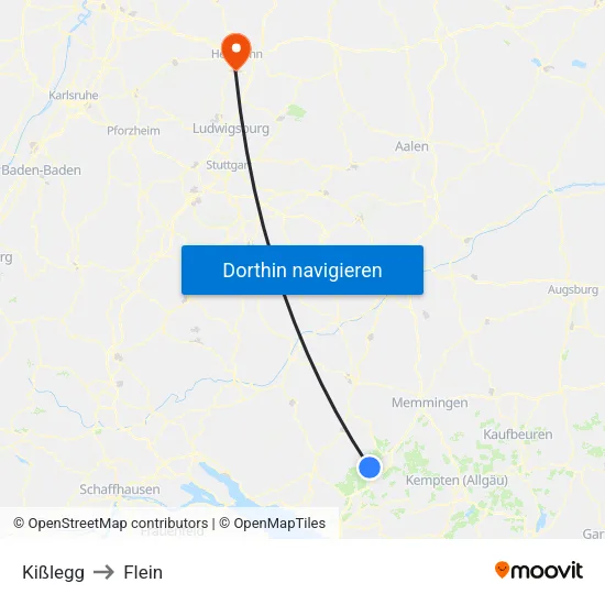 Kißlegg to Flein map
