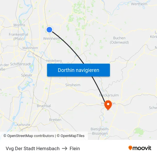 Vvg Der Stadt Hemsbach to Flein map