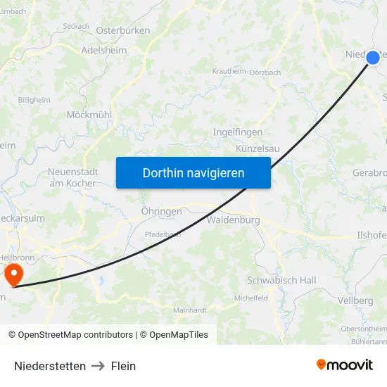 Niederstetten to Flein map
