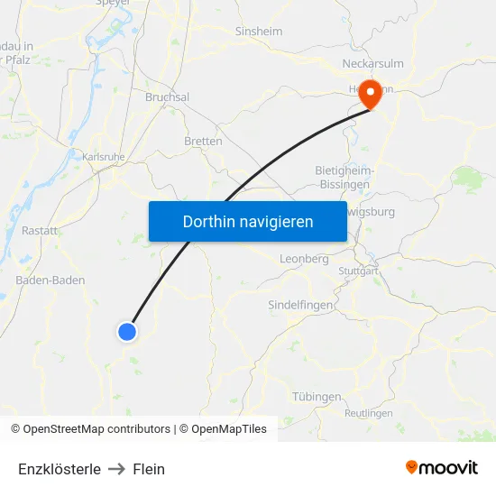 Enzklösterle to Flein map