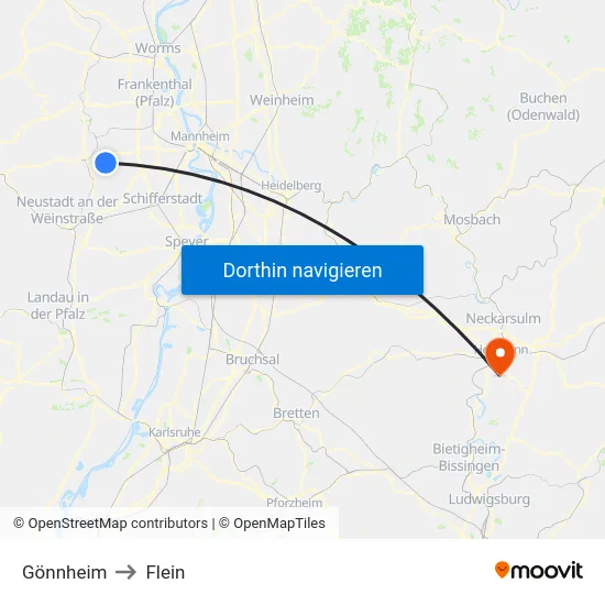 Gönnheim to Flein map