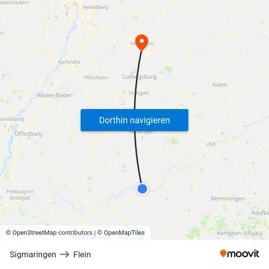 Sigmaringen to Flein map