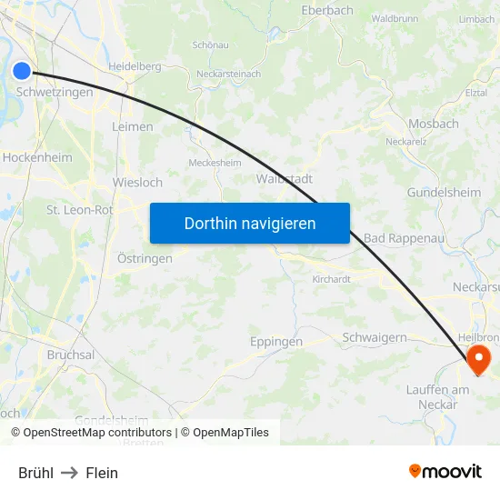 Brühl to Flein map