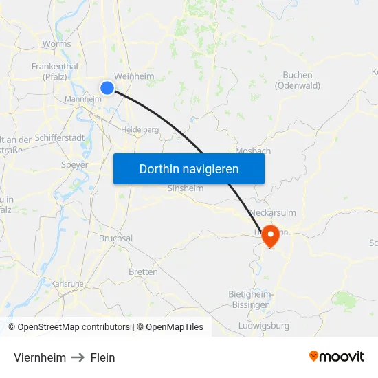 Viernheim to Flein map