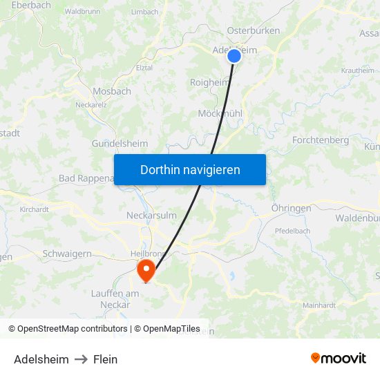 Adelsheim to Flein map