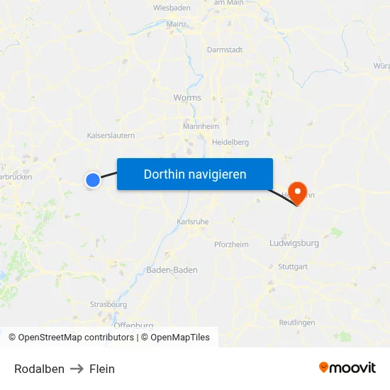 Rodalben to Flein map