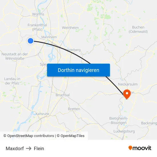 Maxdorf to Flein map