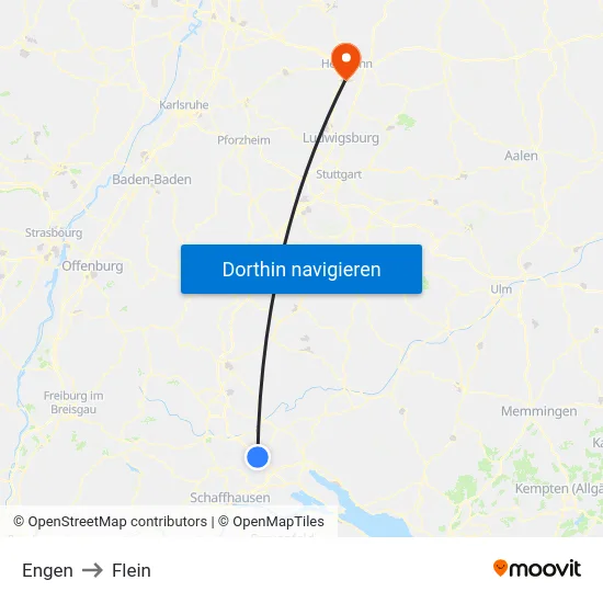 Engen to Flein map
