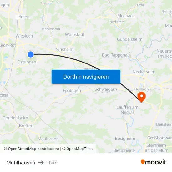 Mühlhausen to Flein map