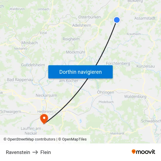 Ravenstein to Flein map