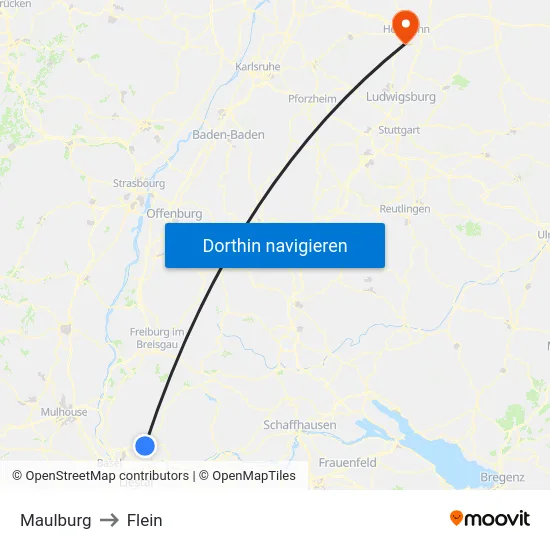 Maulburg to Flein map