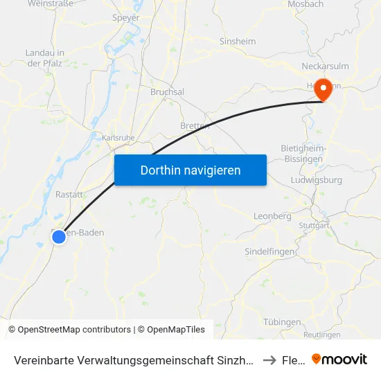 Vereinbarte Verwaltungsgemeinschaft Sinzheim to Flein map