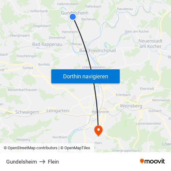 Gundelsheim to Flein map