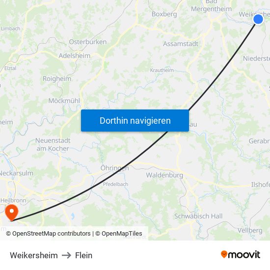 Weikersheim to Flein map