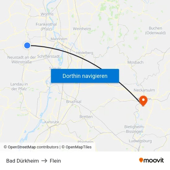 Bad Dürkheim to Flein map
