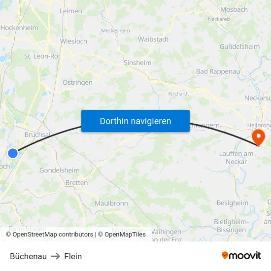 Büchenau to Flein map