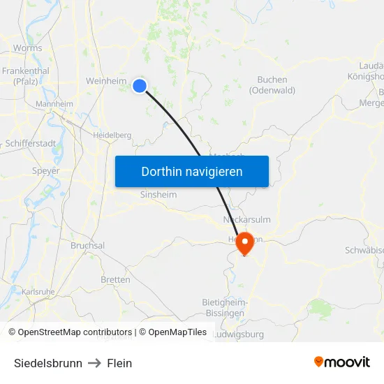 Siedelsbrunn to Flein map