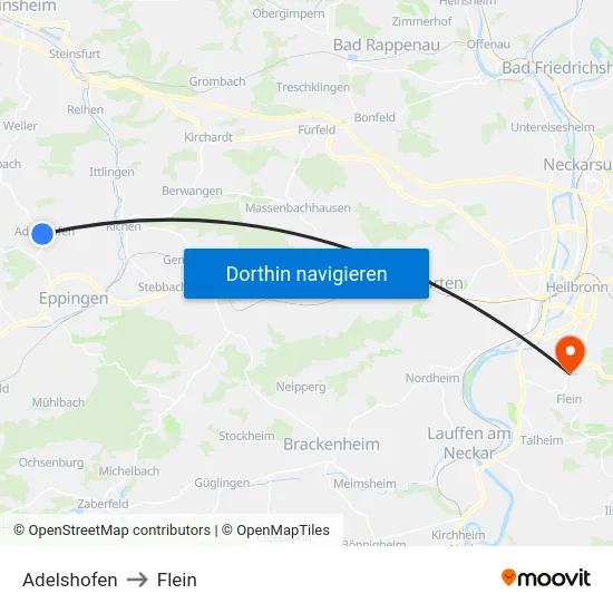 Adelshofen to Flein map