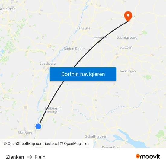 Zienken to Flein map
