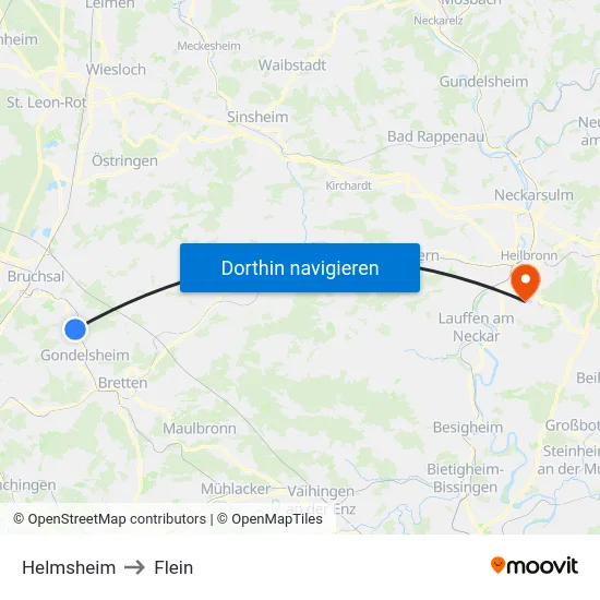 Helmsheim to Flein map