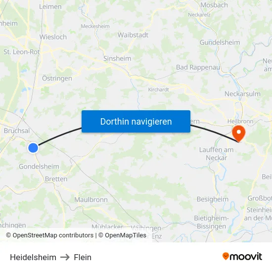 Heidelsheim to Flein map