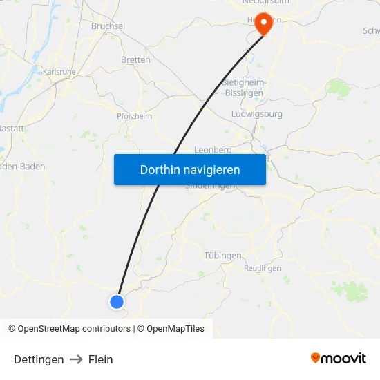 Dettingen to Flein map
