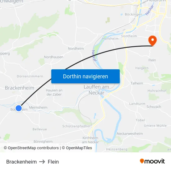 Brackenheim to Flein map
