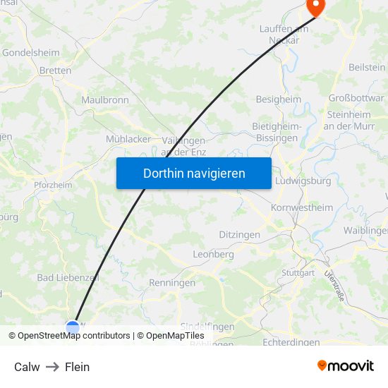 Calw to Flein map