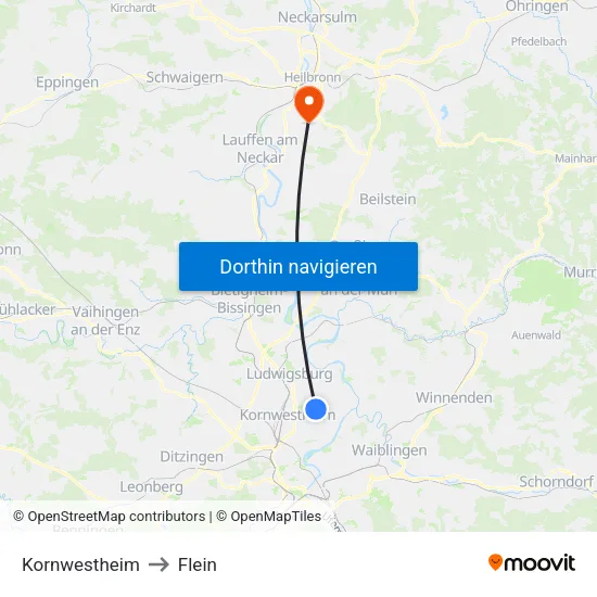 Kornwestheim to Flein map