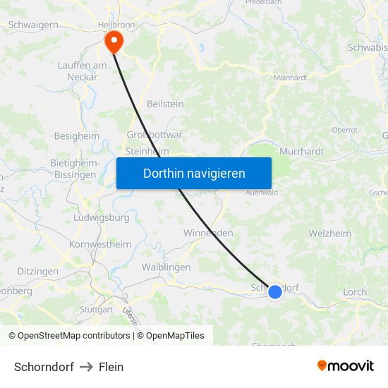 Schorndorf to Flein map