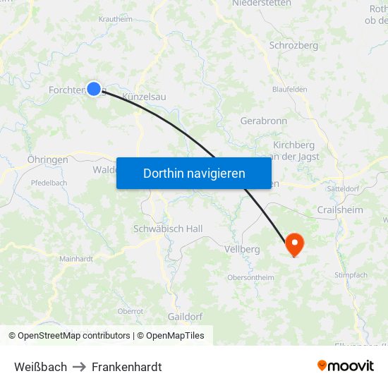 Weißbach to Frankenhardt map