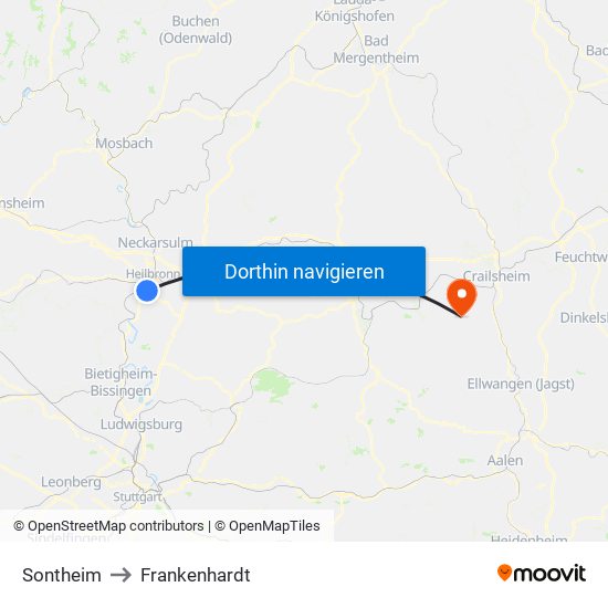 Sontheim to Frankenhardt map