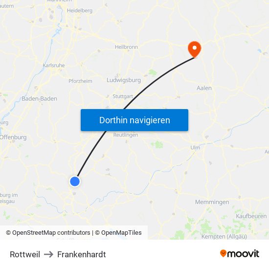 Rottweil to Frankenhardt map