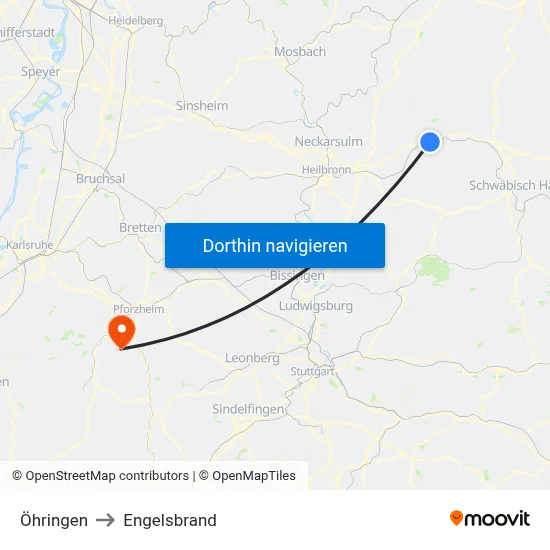 Öhringen to Engelsbrand map