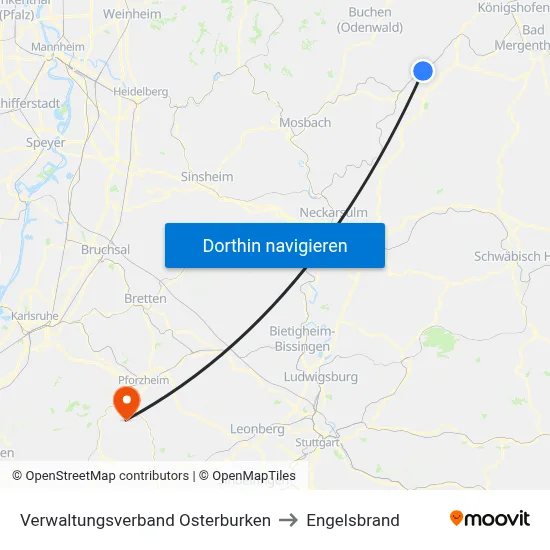 Verwaltungsverband Osterburken to Engelsbrand map