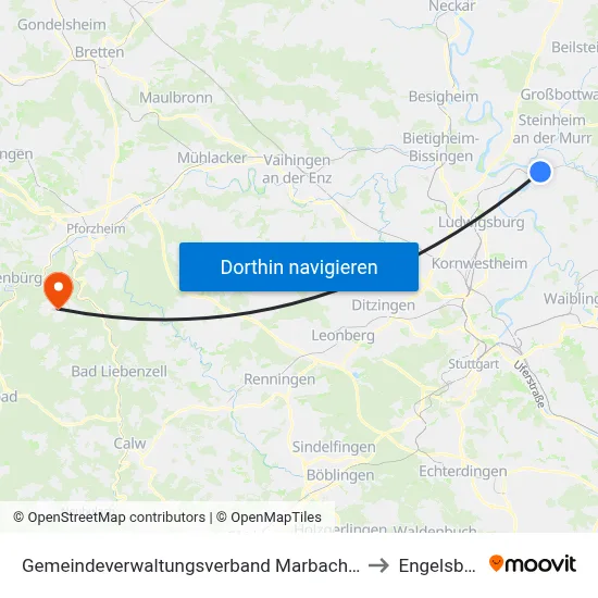 Gemeindeverwaltungsverband Marbach am Neckar to Engelsbrand map