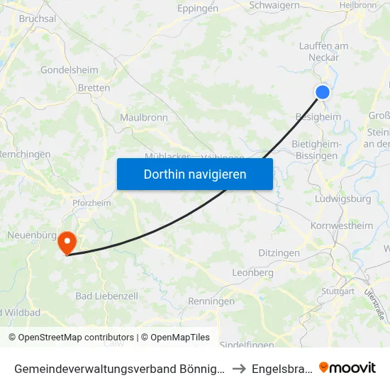 Gemeindeverwaltungsverband Bönnigheim to Engelsbrand map
