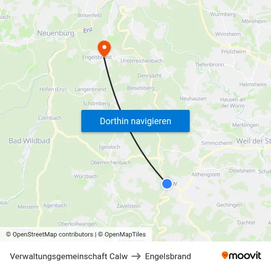 Verwaltungsgemeinschaft Calw to Engelsbrand map