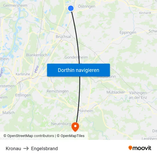 Kronau to Engelsbrand map