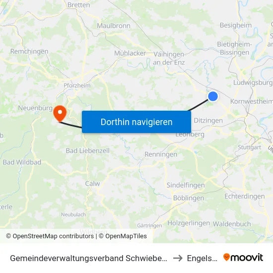 Gemeindeverwaltungsverband Schwieberdingen-Hemmingen to Engelsbrand map